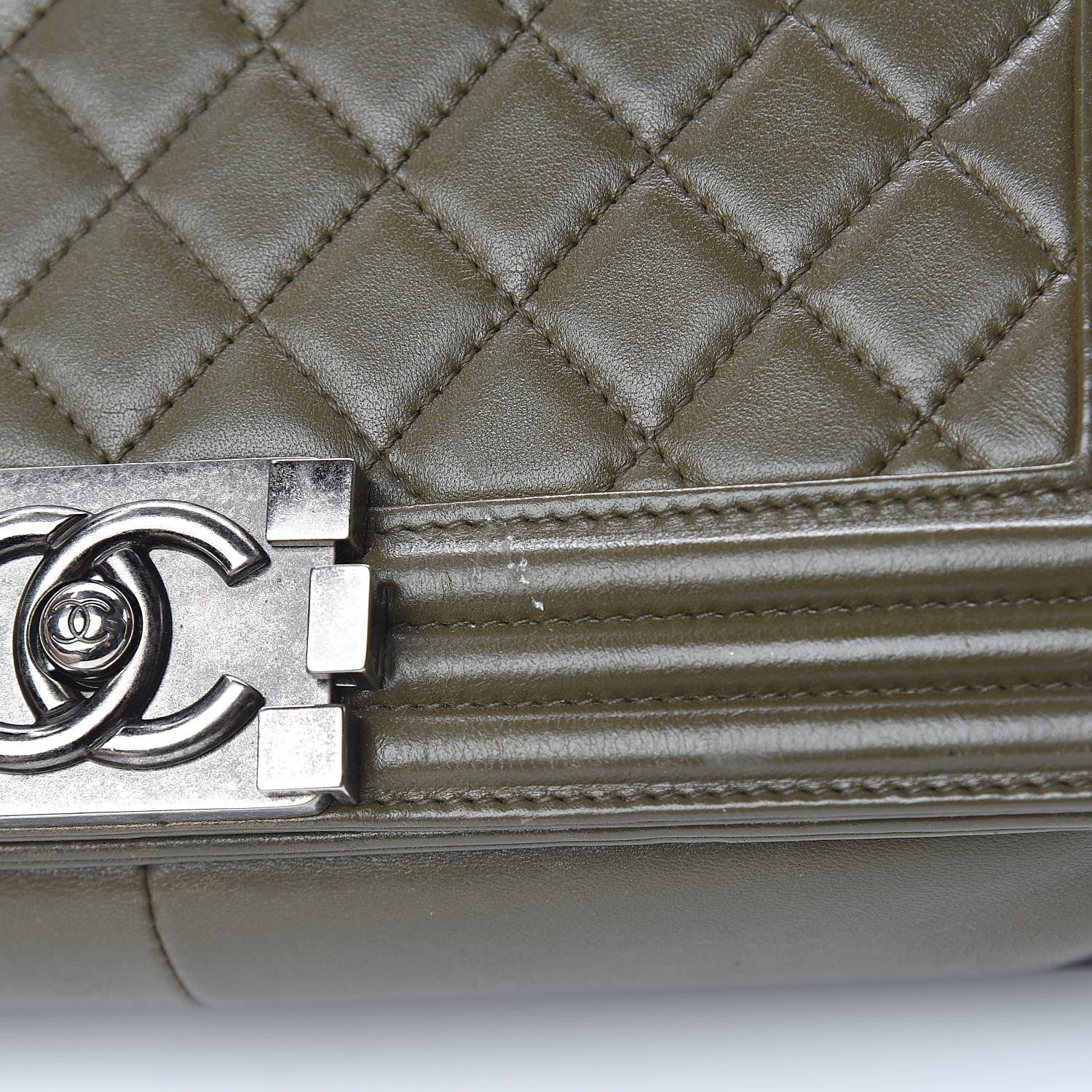 Chanel Lambskin Quilted Medium Boy Flap Khaki 15 of 17