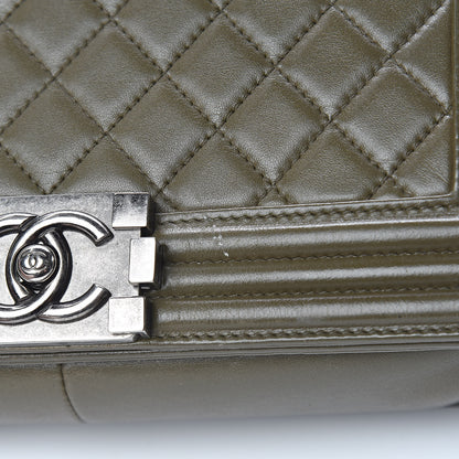 Chanel Lambskin Quilted Medium Boy Flap Khaki 15 of 17