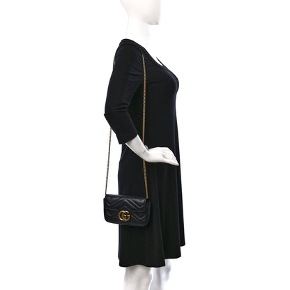 Gucci Calfskin Matelasse Super Mini GG Marmont Shoulder Bag Black 2 of 10