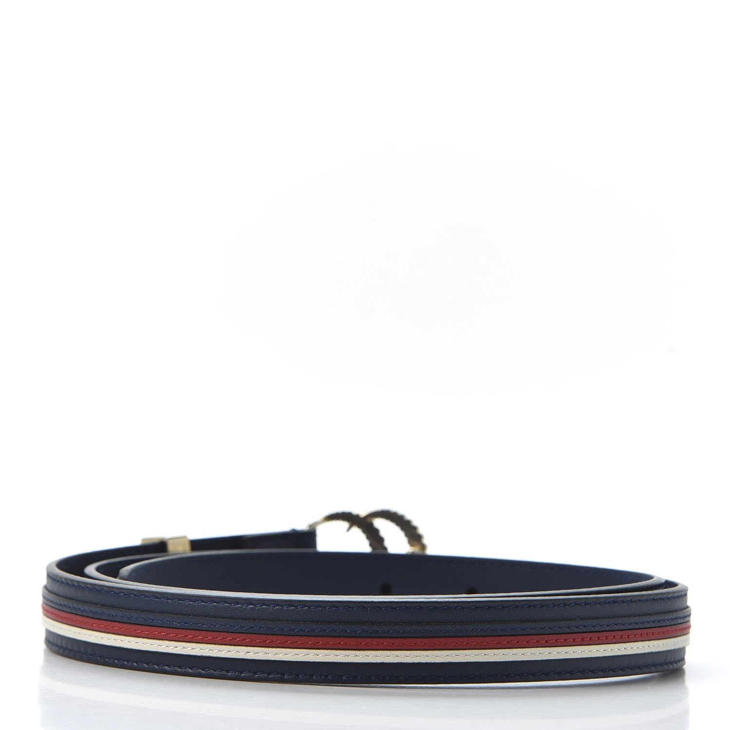 Gucci Calfskin Sylvie Stripe Torchon Double G 20mm Belt 90 36 Maritime Hibiscus Red Mystic White 2 of 4