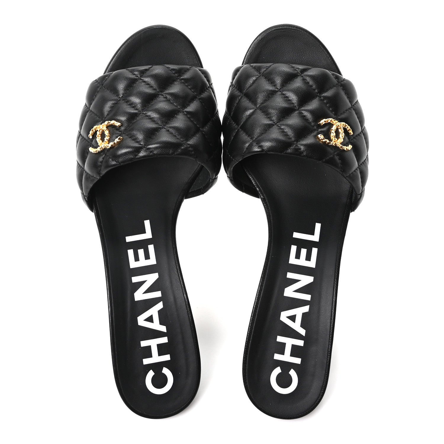 Chanel Lambskin Quilted Textured CC Mules 39 Black 2 of 10