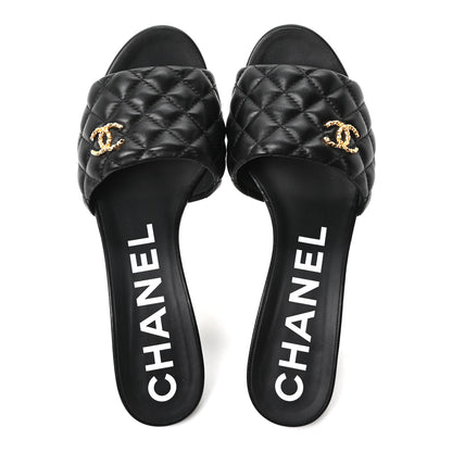 Chanel Lambskin Quilted Textured CC Mules 39 Black 2 of 10