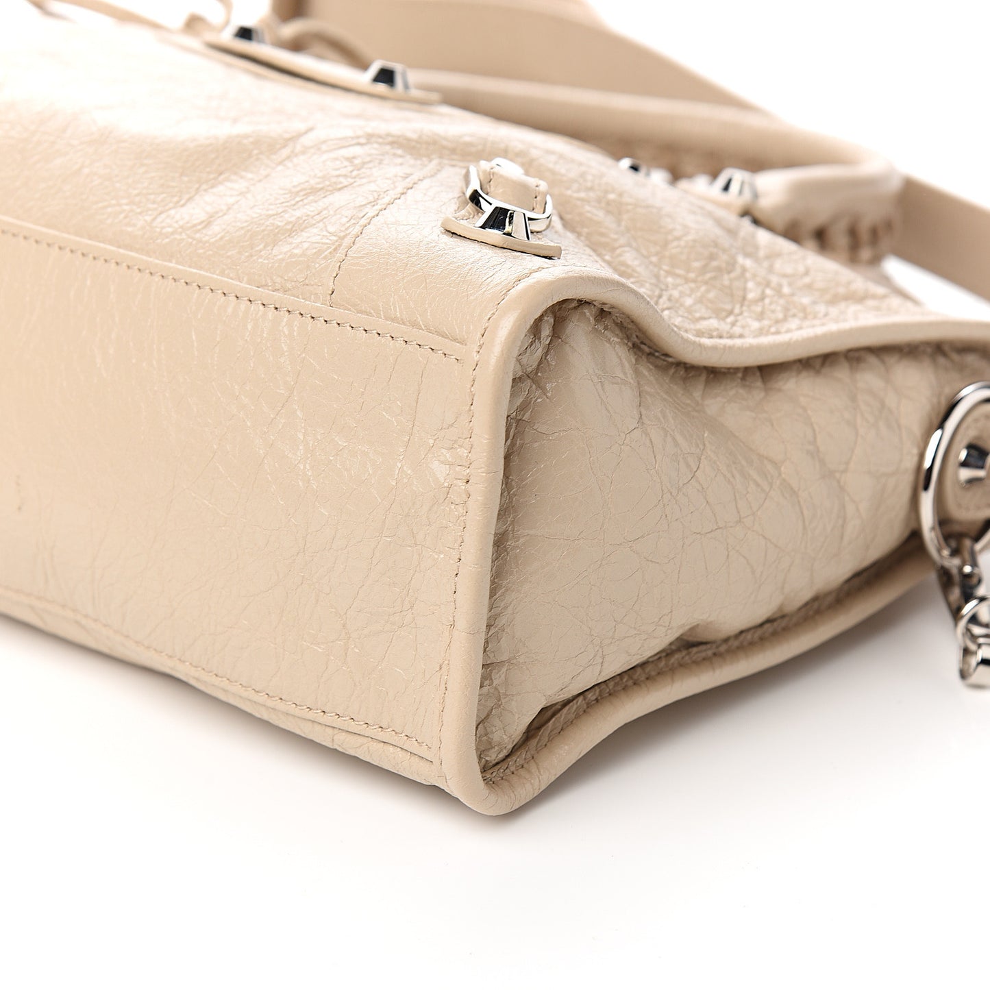 Agneau Classic Silver Hardware S City Logo Strap Light Beige Black