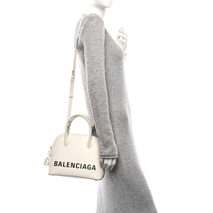 Balenciaga Signature Grained Calfskin Logo S Ville Top Handle Bag White Black 2 of 12