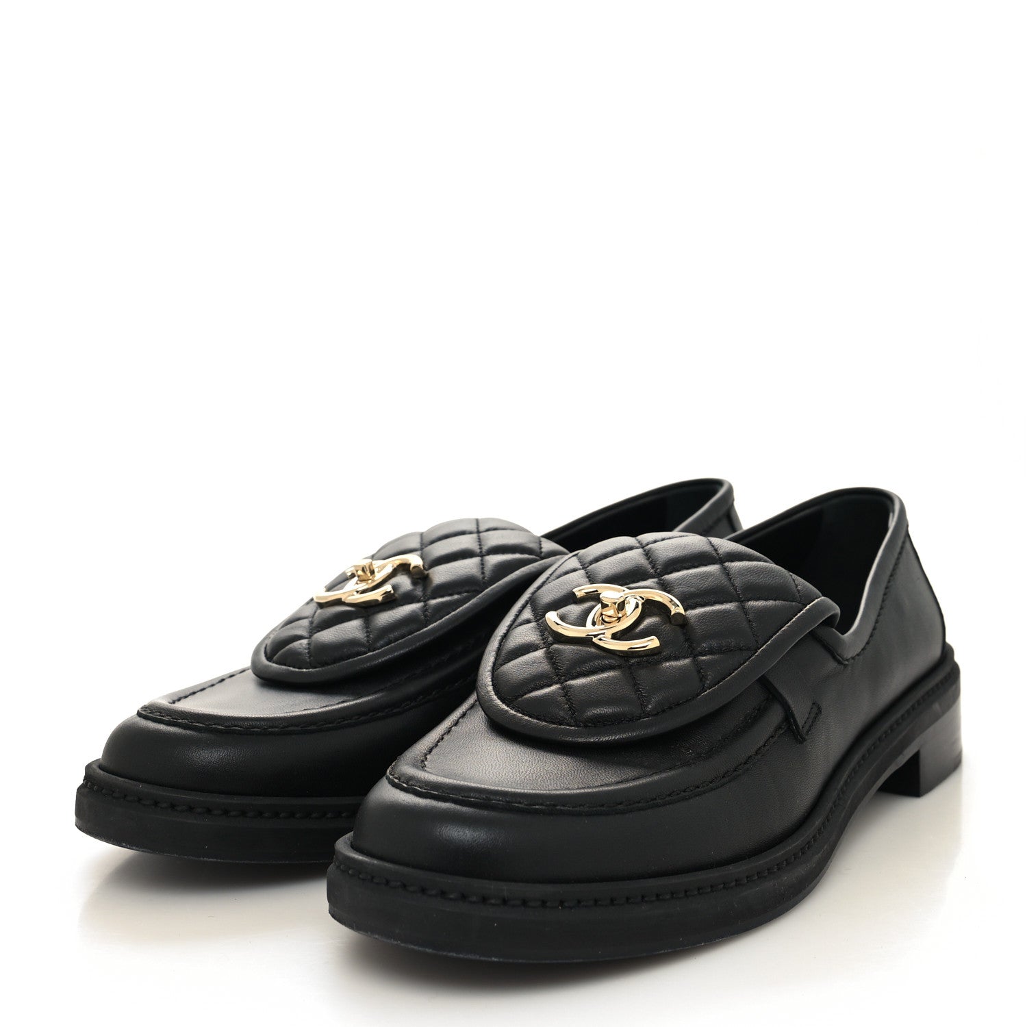 Chanel Lambskin Quilted CC Turnlock Loafers 39 Black 3 of 8