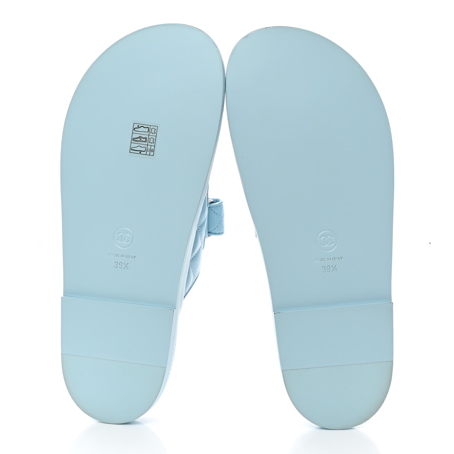 Laminated Lambskin Quilted Velcro Dad Chain CC Slide Sandals 39.5 Light Blue