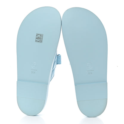 Chanel Laminated Lambskin Quilted Velcro Dad Chain CC Slide Sandals 39.5 Light Blue 5 of 10