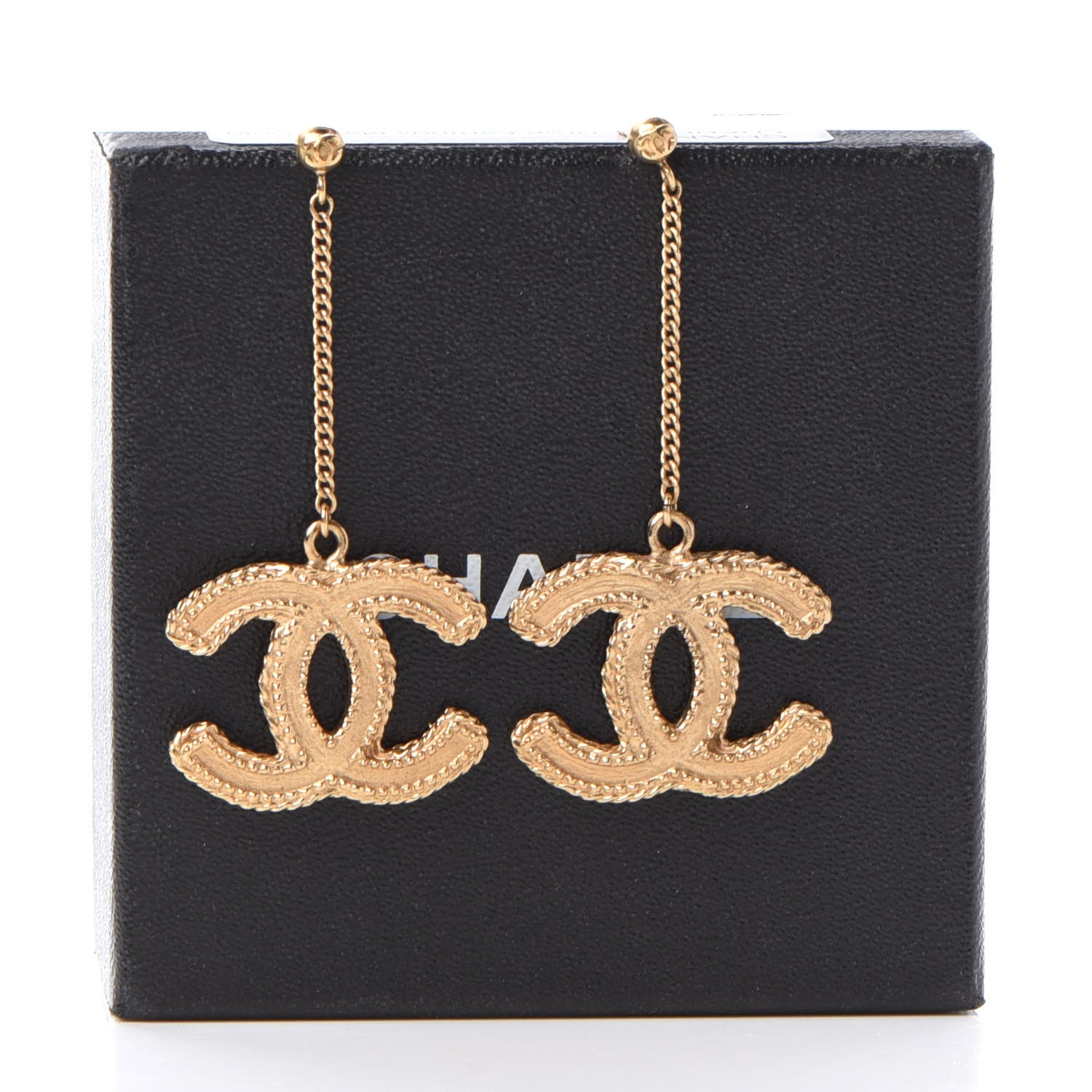 Chanel CC Drop Earrings Matte Gold 4 of 4