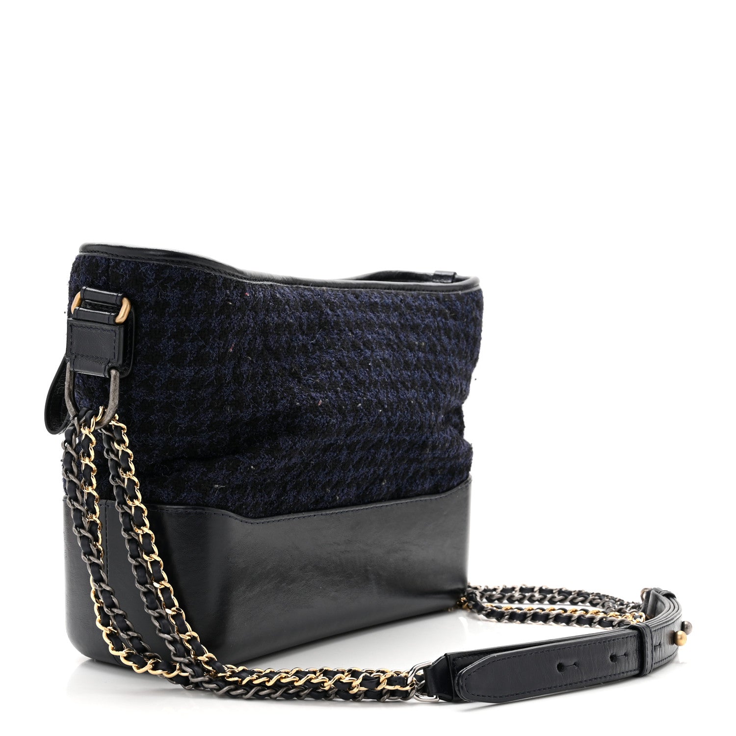 Chanel Tweed Calfskin Quilted Medium Gabrielle Hobo Black Blue 3 of 10