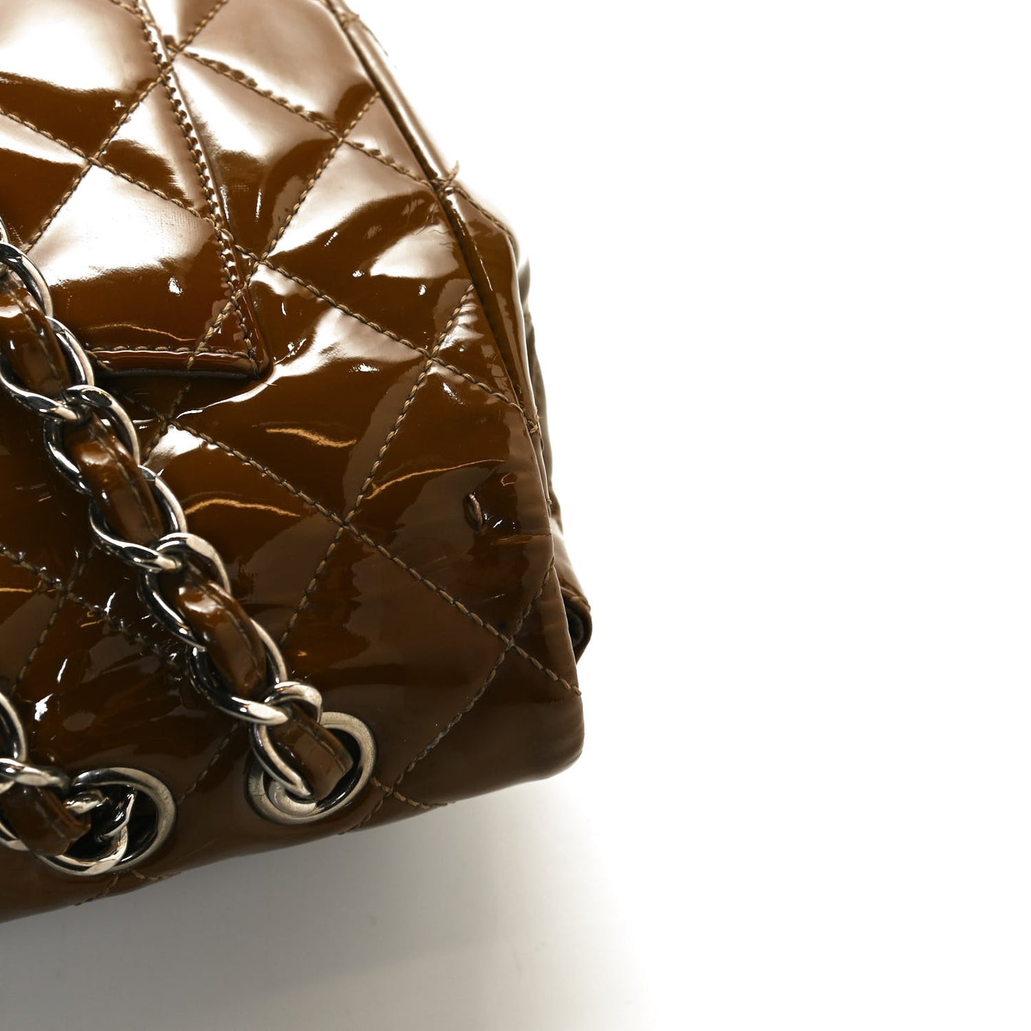 Patent Quilted Jumbo Single Flap Brown