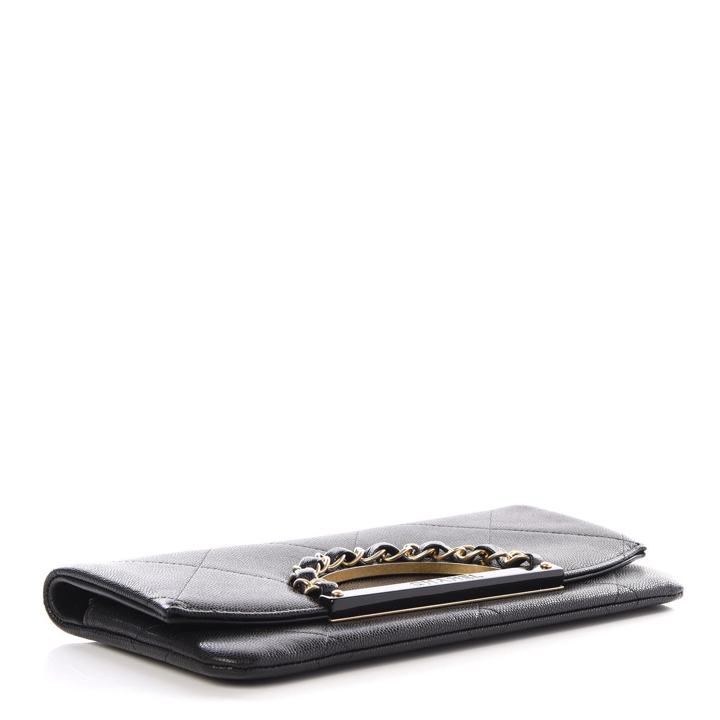 Grained Calfskin Small Chain Handle Clutch Black