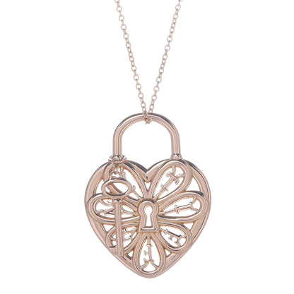Tiffany 18K Rose Gold Filigree Heart Key Pendant Necklace 7 of 7