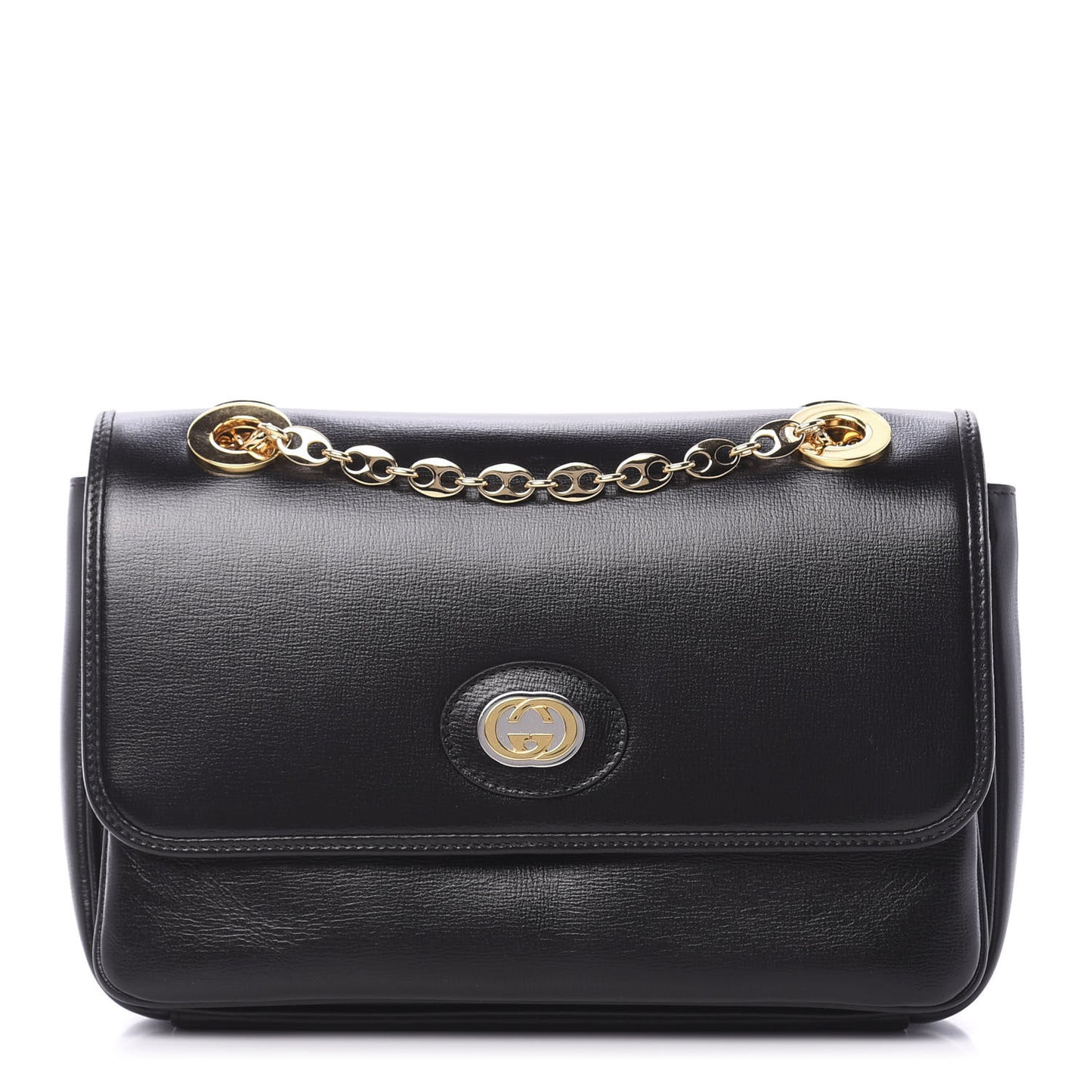 Azalea Calfskin Small Marina Chain Shoulder Bag Black