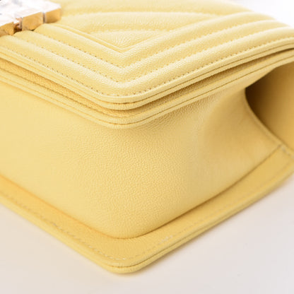 Chanel Caviar Chevron Quilted Small Boy Flap Yellow 9 of 10