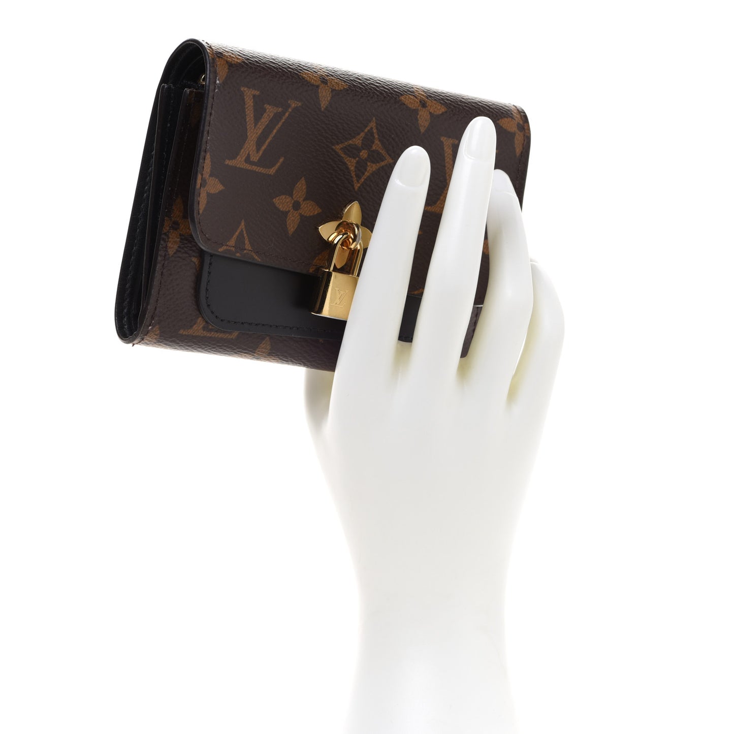 Monogram Flower Lock Compact Wallet Black