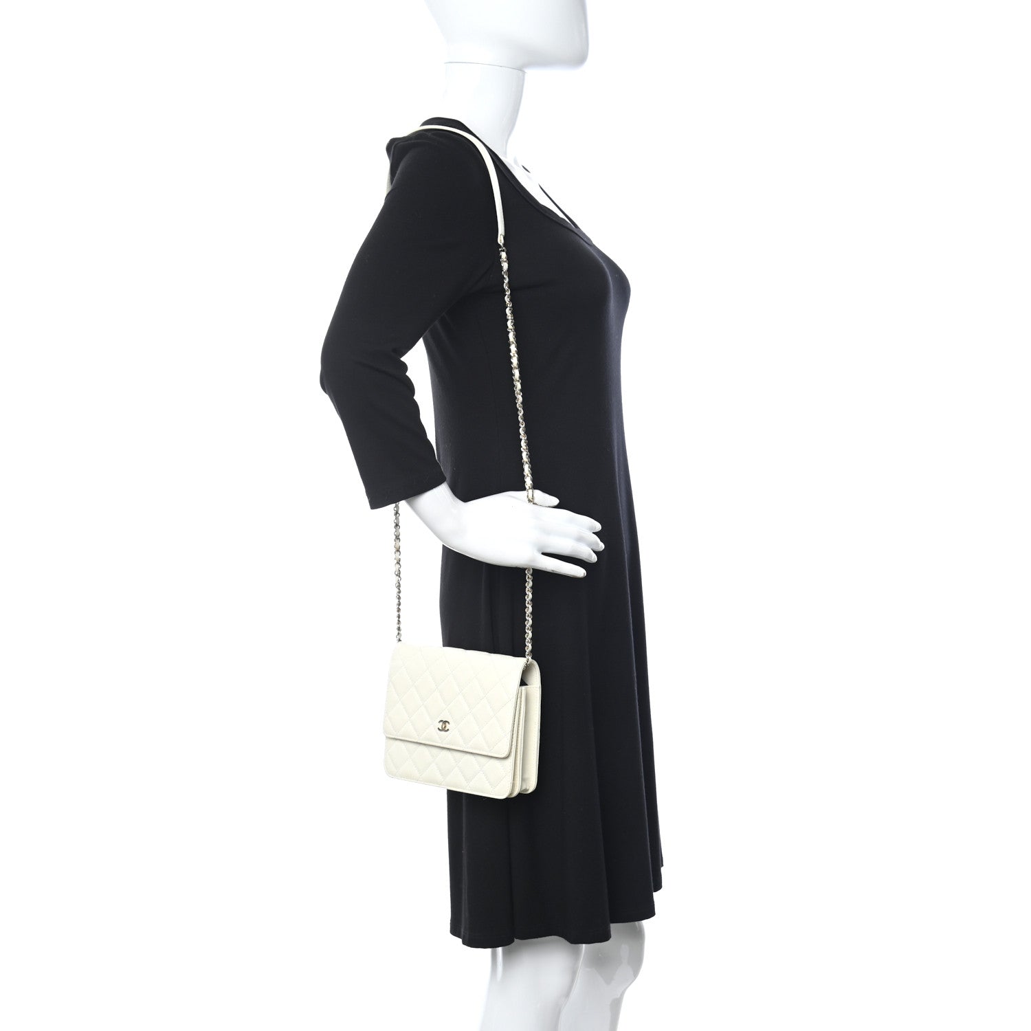Chanel Caviar Quilted Square Wallet On Chain WOC White 2 of 13