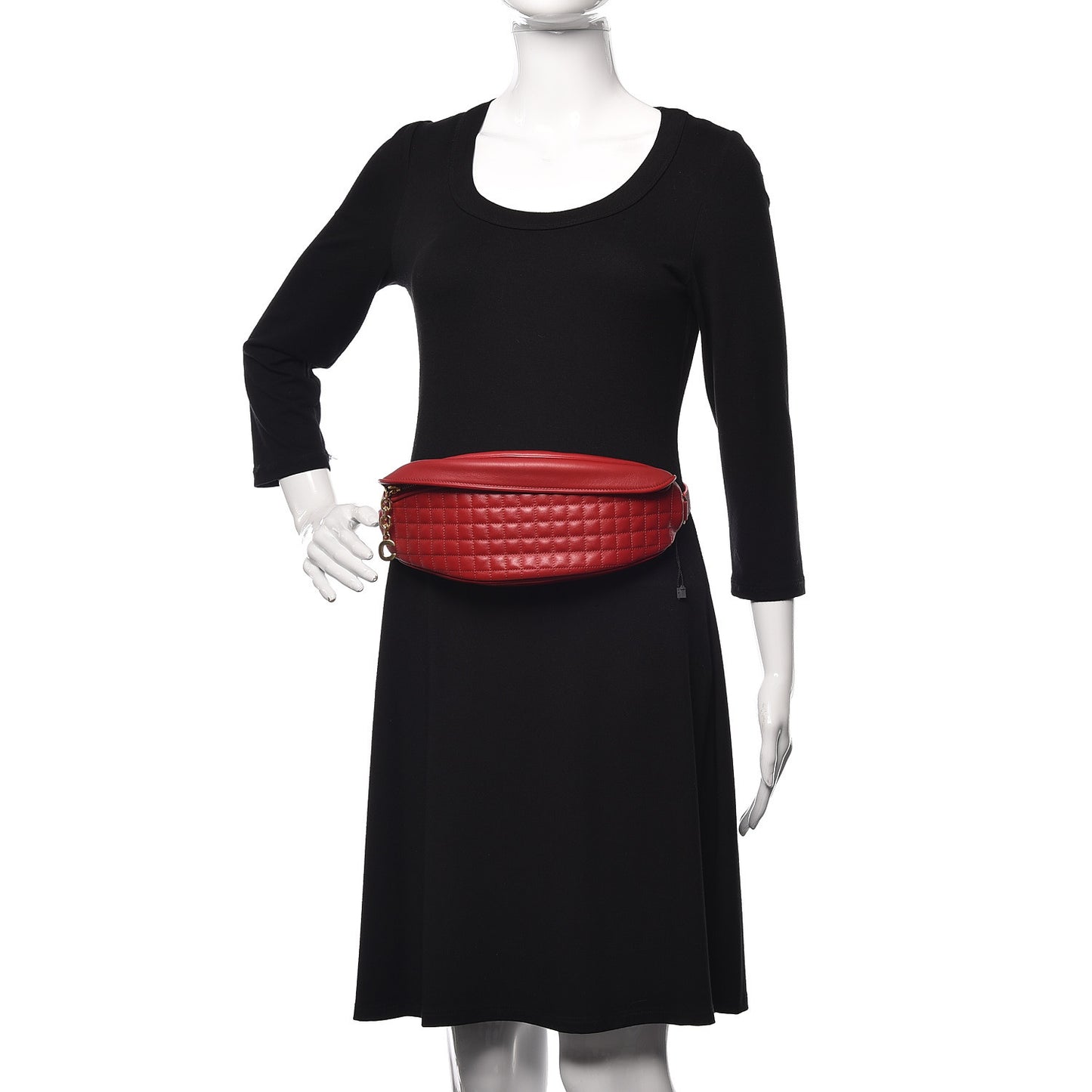 Calfskin Quilted C Charm Belt Bag Red