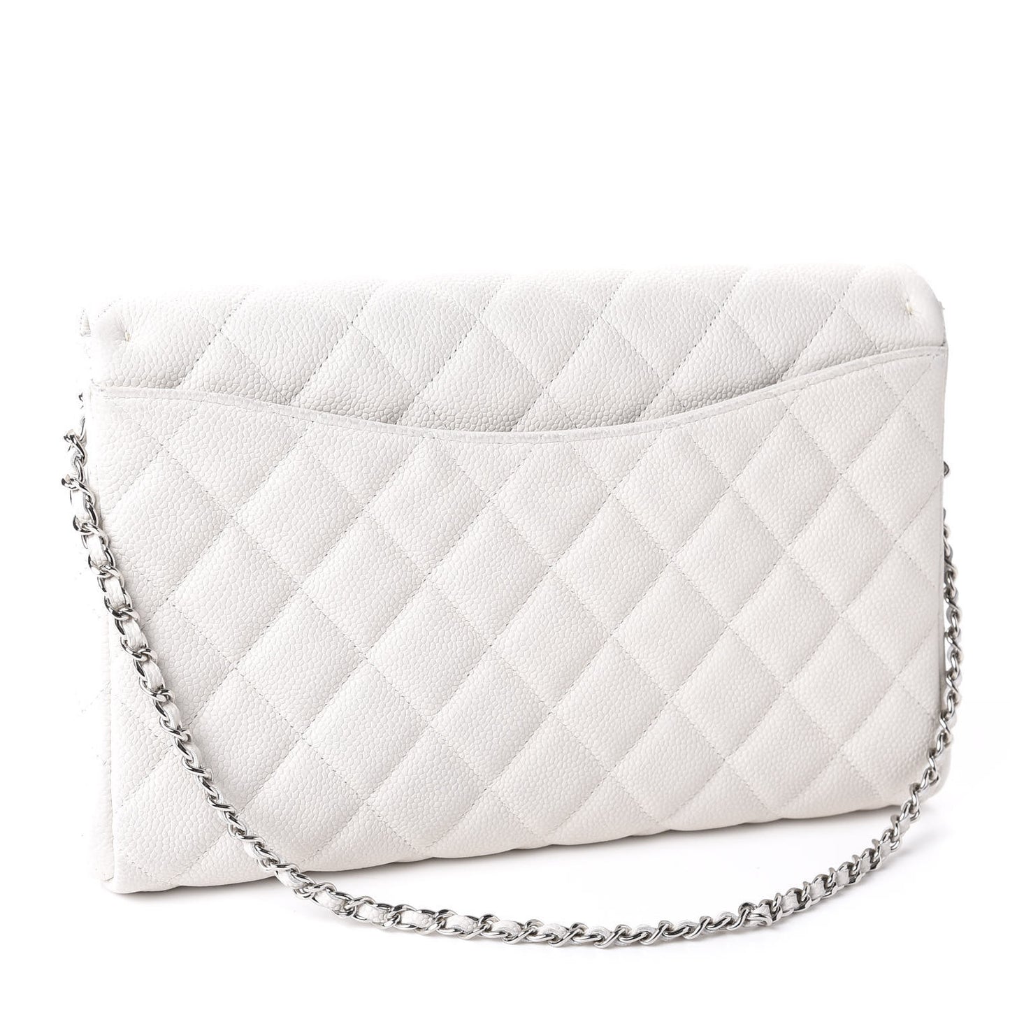 Caviar Quilted Clutch With Chain Flap White