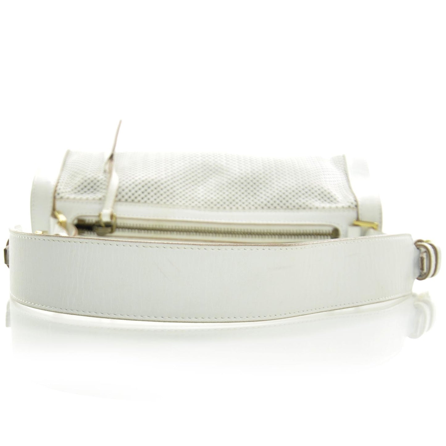 Perforated Leather Shoulder Bag White