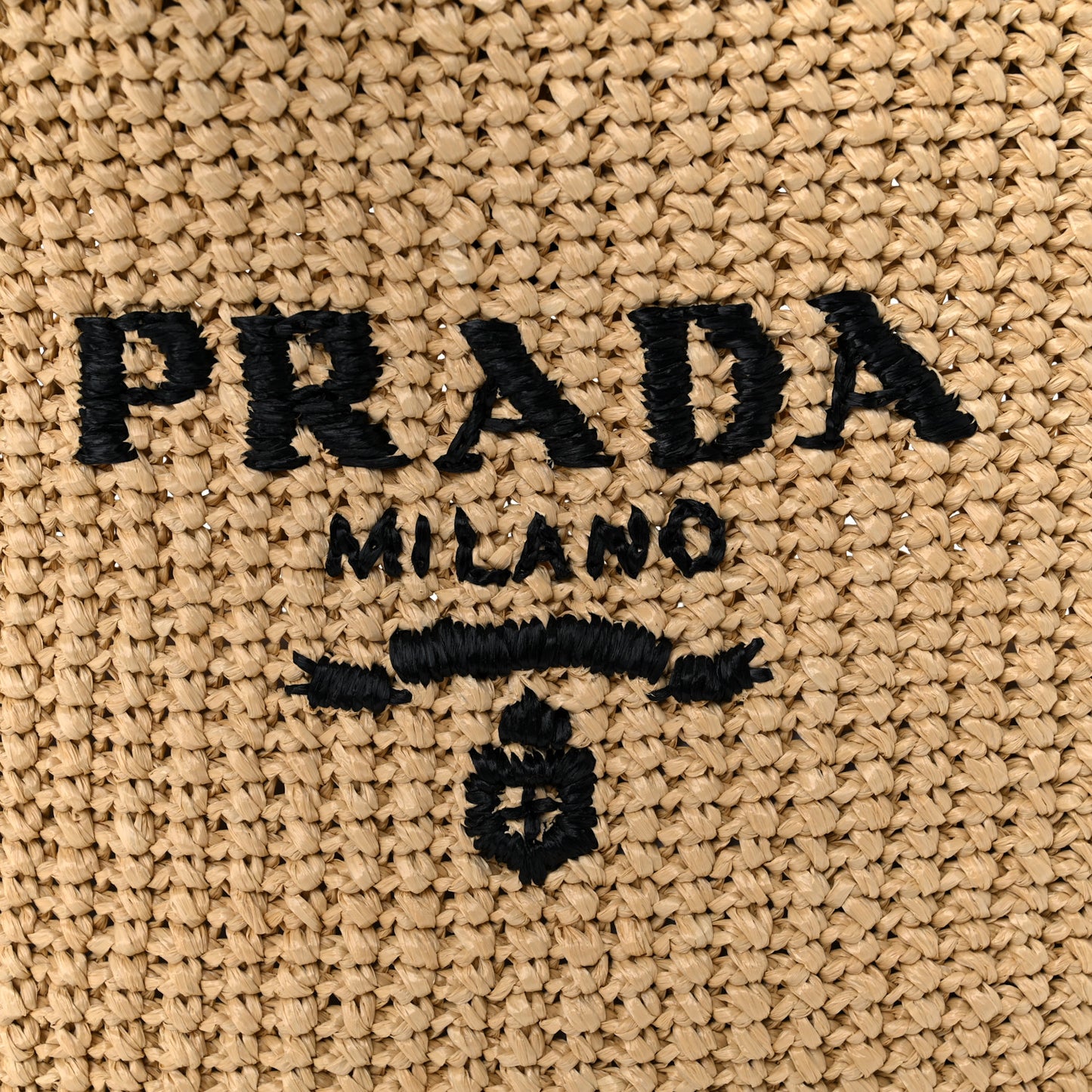 Yarn Raffia Effect Crochet Embroidered Small Logo Tote Naturale