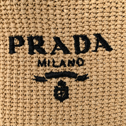 Prada Yarn Raffia Effect Crochet Embroidered Small Logo Tote Naturale 10 of 11