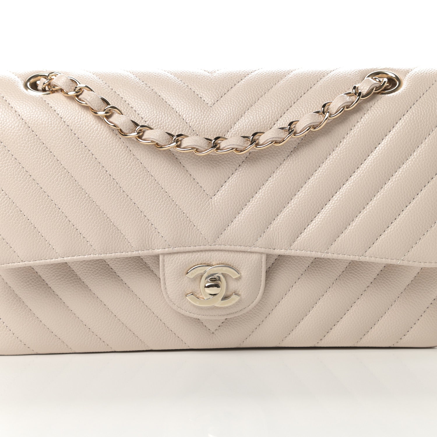 Chanel Caviar Chevron Quilted Medium Double Flap Beige 8 of 11