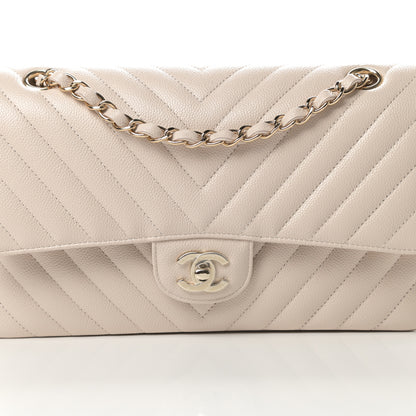 Chanel Caviar Chevron Quilted Medium Double Flap Beige 8 of 11