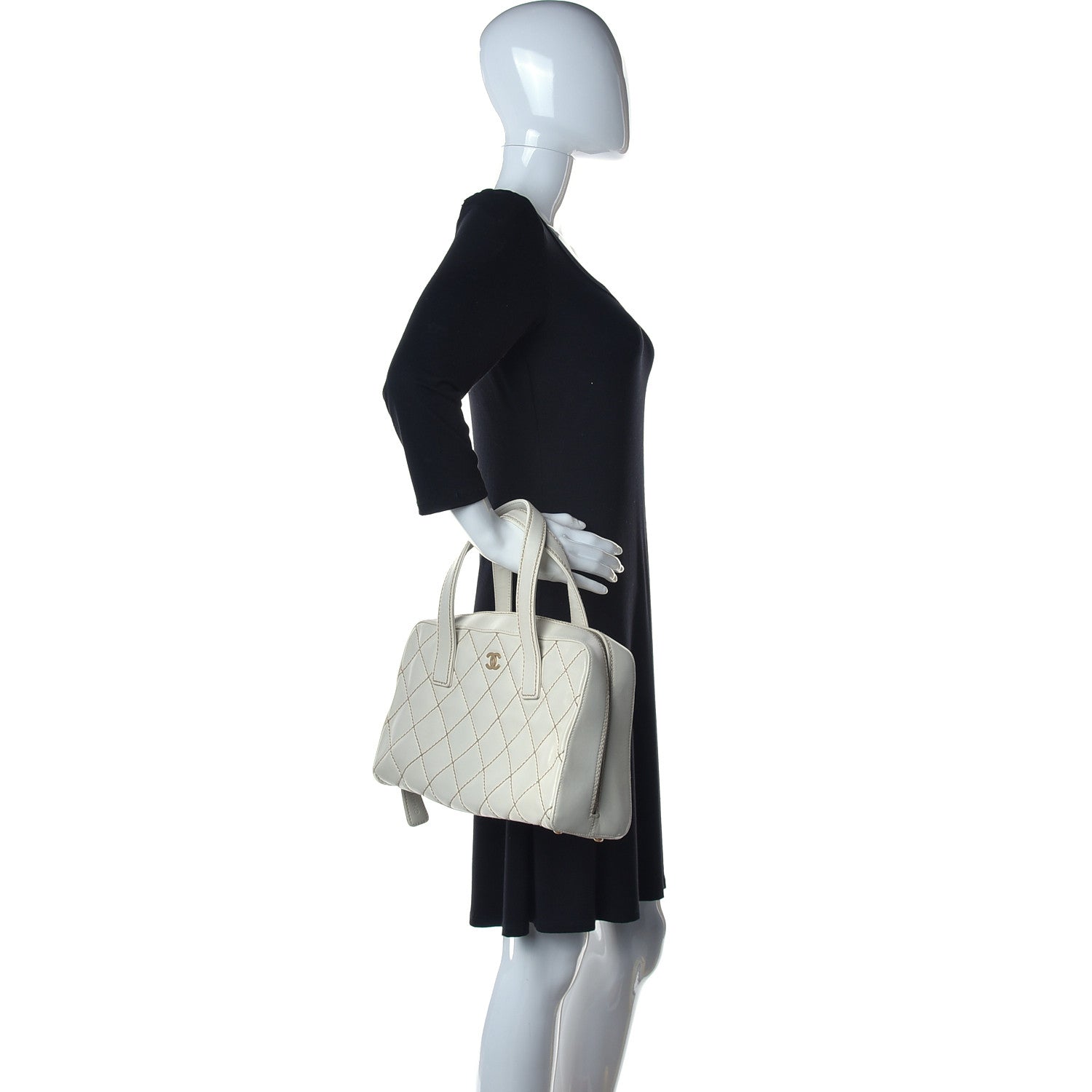 Chanel Calfskin Wild Stitch Top Handle Bag White 2 of 21