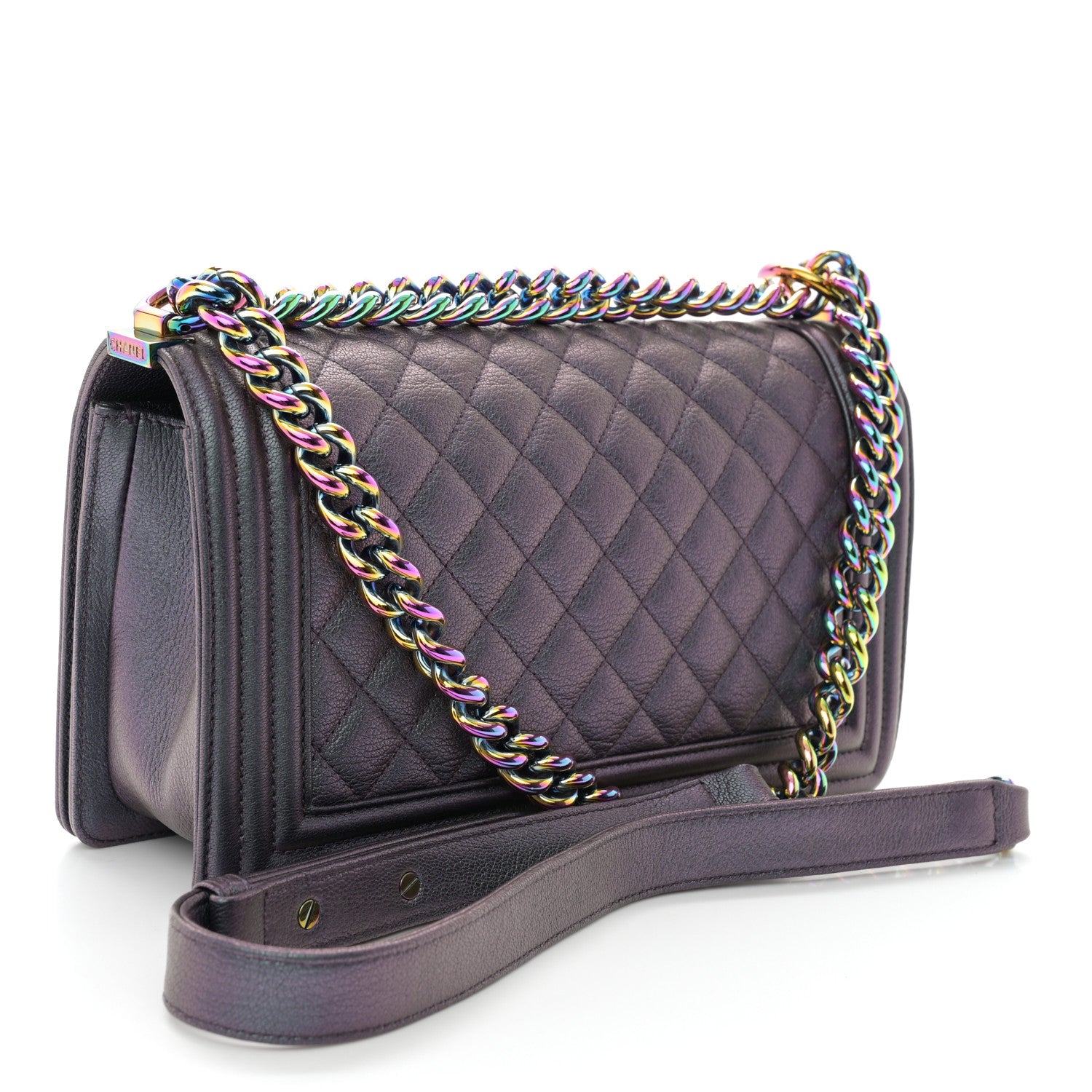 Chanel Iridescent Goatskin Quilted Medium Boy Flap Purple 3 of 11