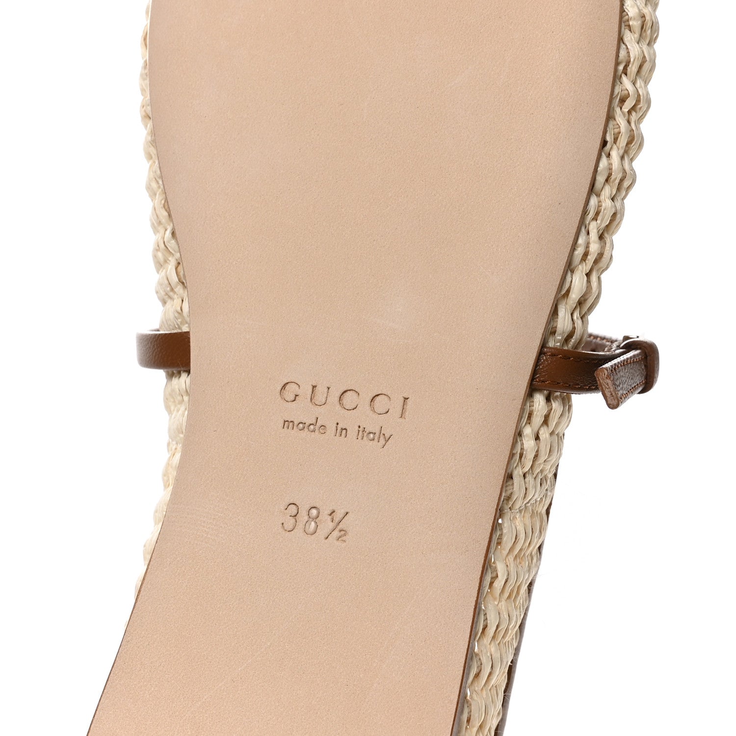 Gucci Raffia Nappa Horsebit Ballerina Flats 38.5 Natural Sundial 7 of 9