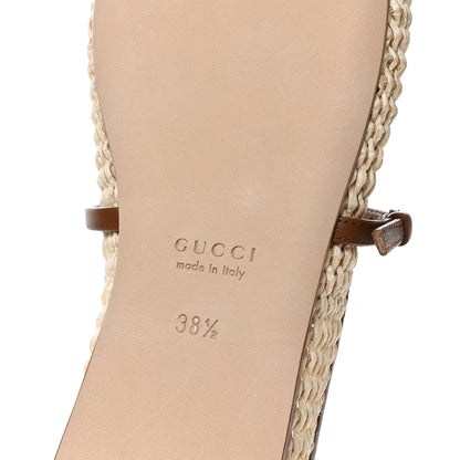 Gucci Raffia Nappa Horsebit Ballerina Flats 38.5 Natural Sundial 7 of 9