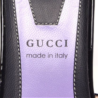 Gucci Patent Crystal GG Bow Sadie Spike Ankle Strap d'Orsay Platform High Heel Pumps 37 Black 8 of 11