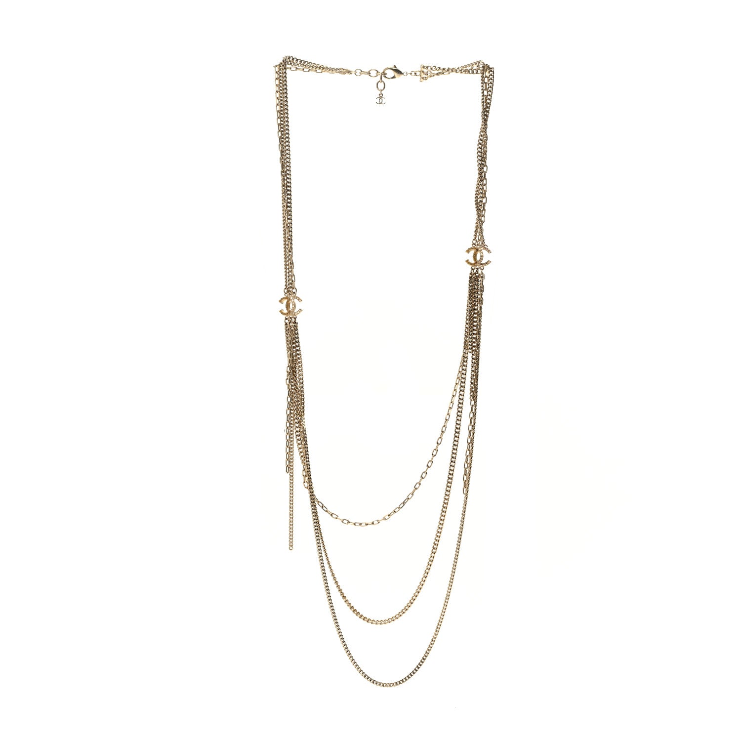 Chanel Baguette Crystal Gripoix Poured Glass CC Multi Strand Chain Necklace Light Gold 3 of 6