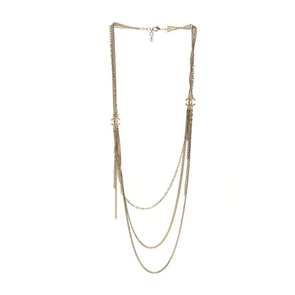 Chanel Baguette Crystal Gripoix Poured Glass CC Multi Strand Chain Necklace Light Gold 3 of 6