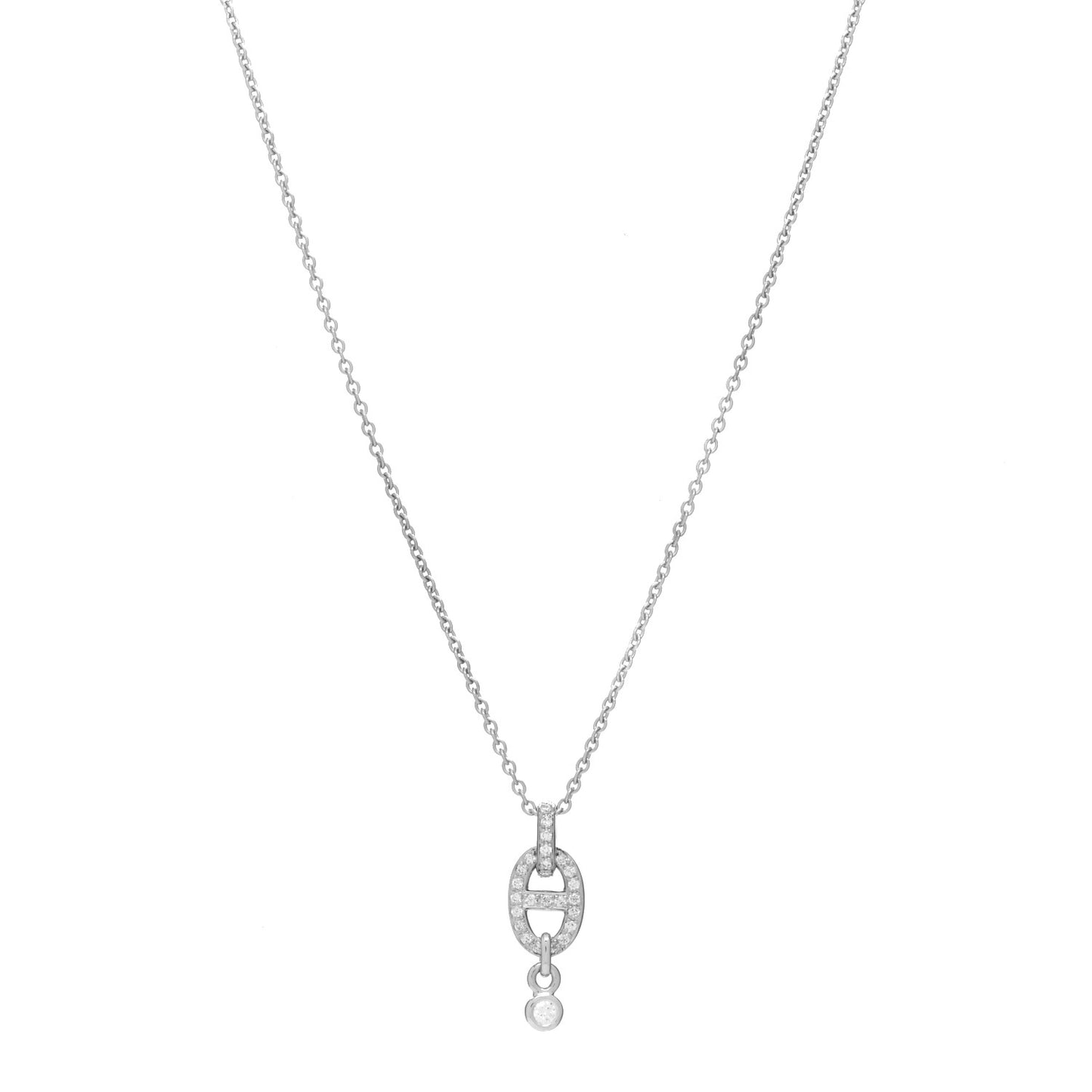 18K White Gold Diamond PM Chaine d'Ancre Enchainee Necklace