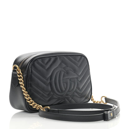 Gucci Calfskin Matelasse Small GG Marmont Chain Shoulder Bag Black 3 of 12