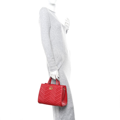 Gucci Calfskin Matelasse Small GG Marmont Tote Hibiscus Red 2 of 12