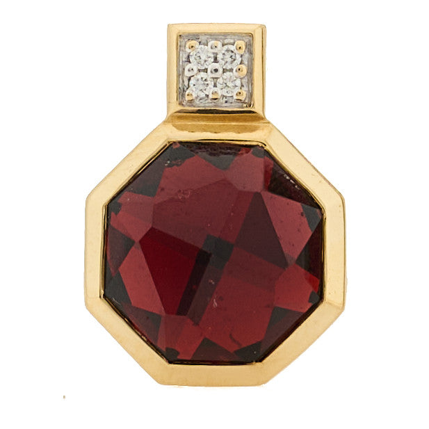 David Yurman 18K Yellow Gold Diamond Garnet Octagon Pendant 1 of 3