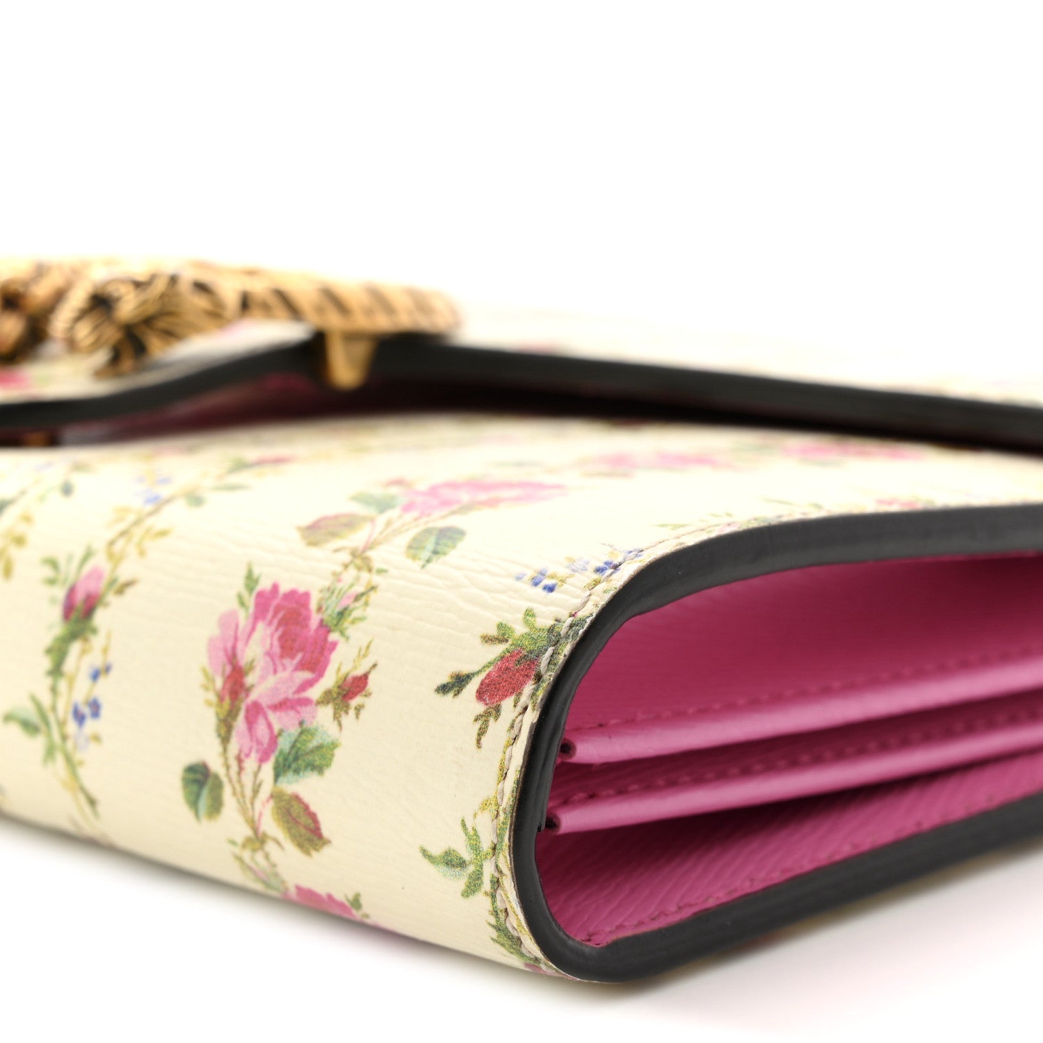 Gucci Calfskin Floral Print Mini Dionysus Chain Wallet Ivory Pink