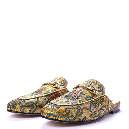 Gucci Iridescent Brocade Womens Princetown Slippers 37.5 Gold Multicolor 3 of 10