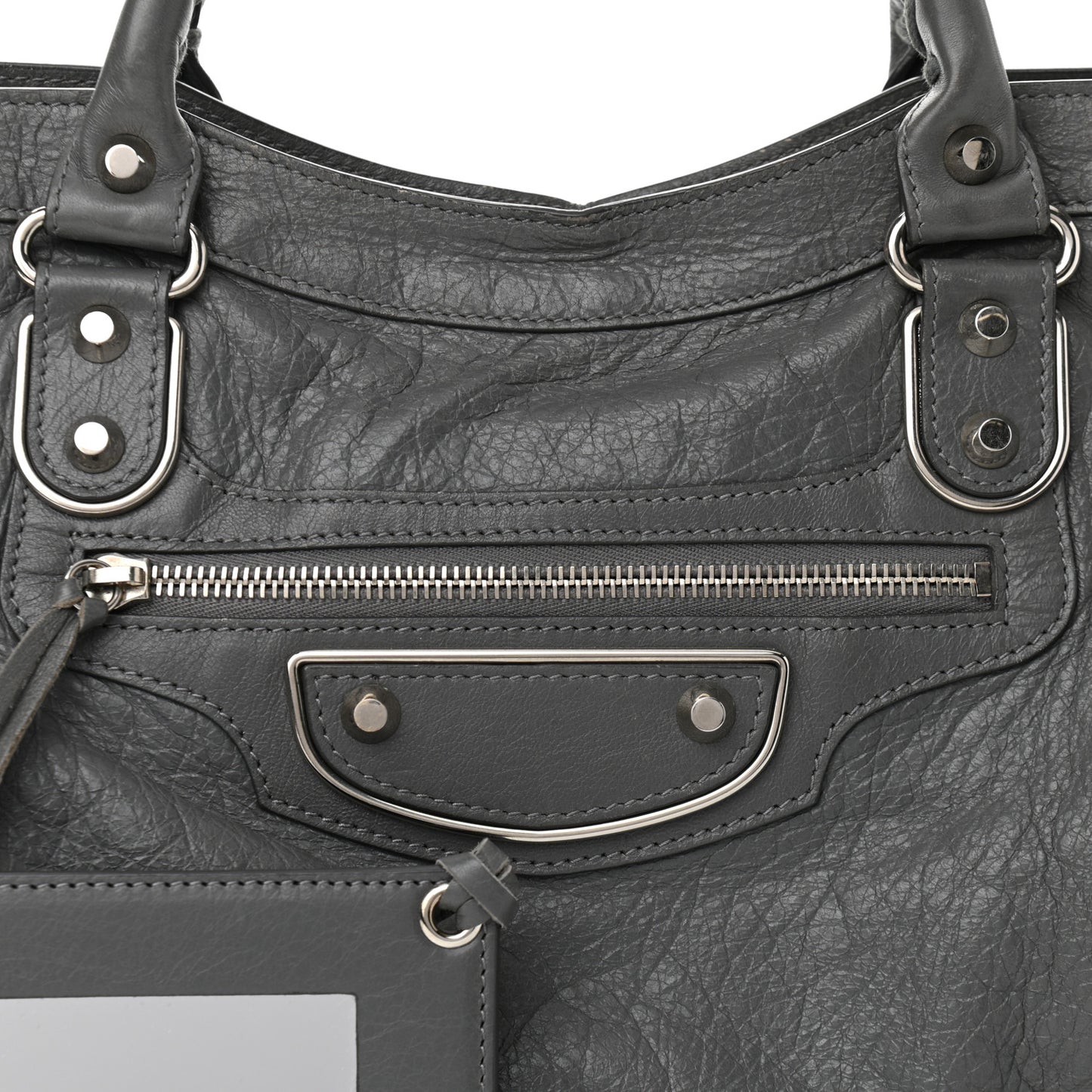 Agneau Silver Metallic Edge Hardware City Gris Cendre