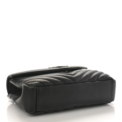 Saint Laurent Sheepskin Matelasse Chevron Monogram Medium College Bag Black 4 of 9