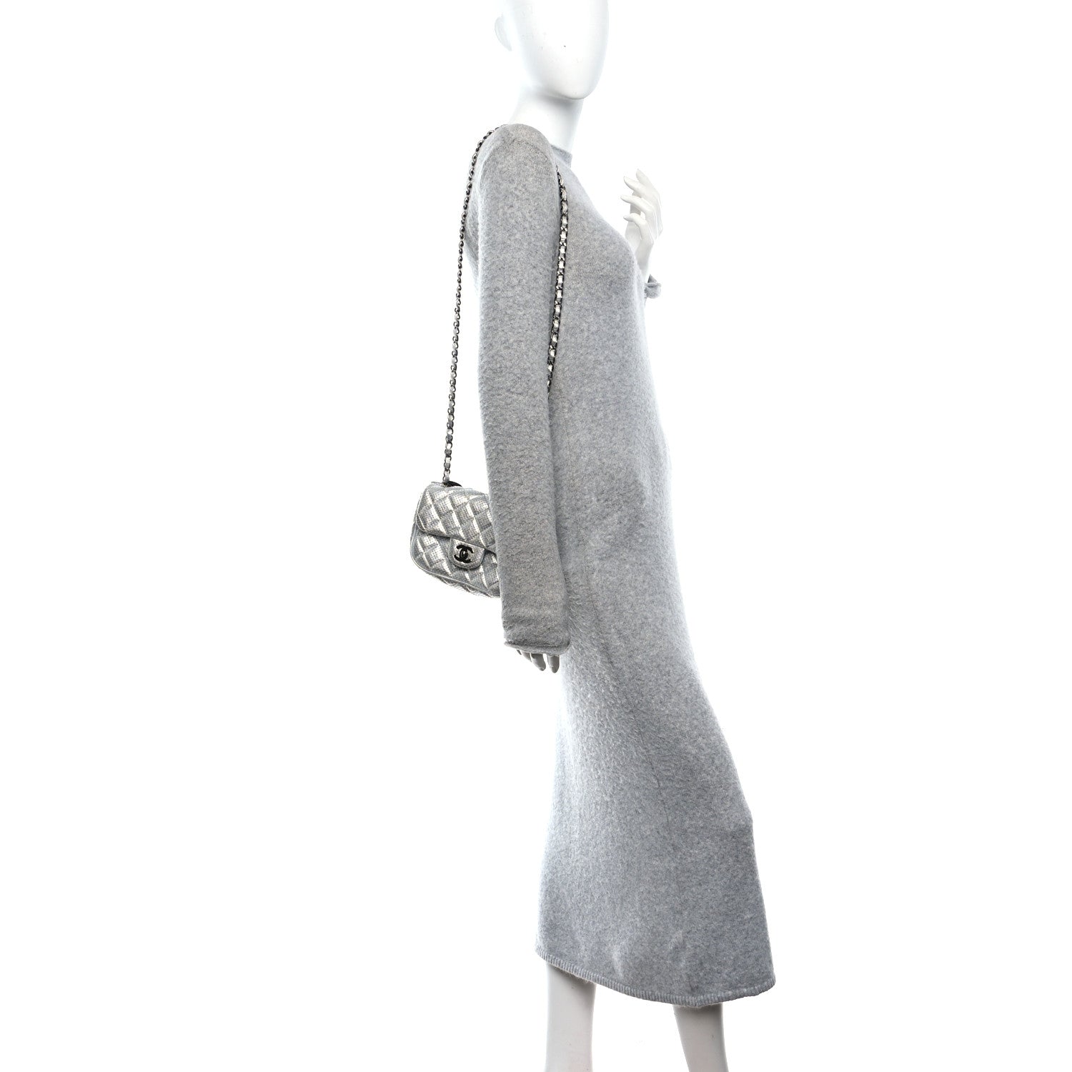 Chanel Metallic Lambskin Perforated Mini Rectangular Flap Silver 2 of 12