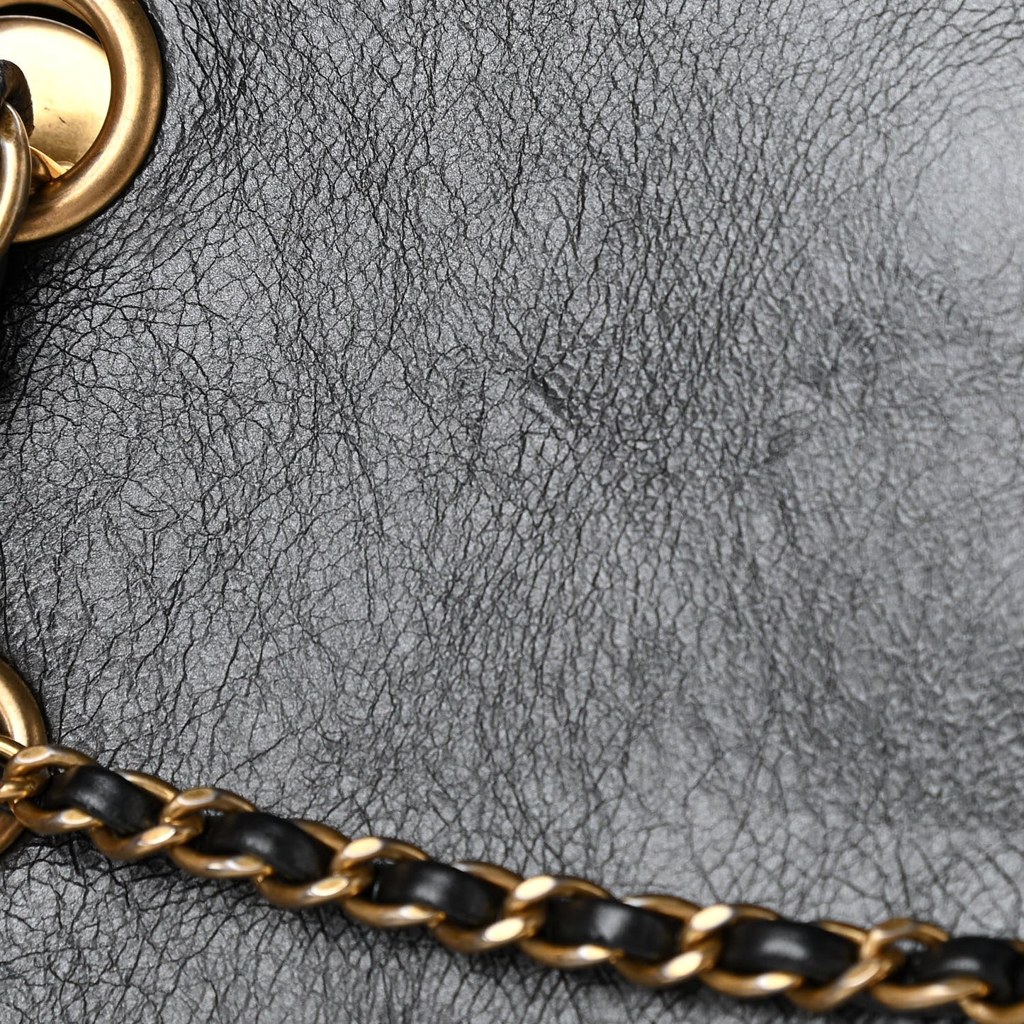 Metallic Aged Calfskin Quilted Drawstring Shopping Tote Dark Grey