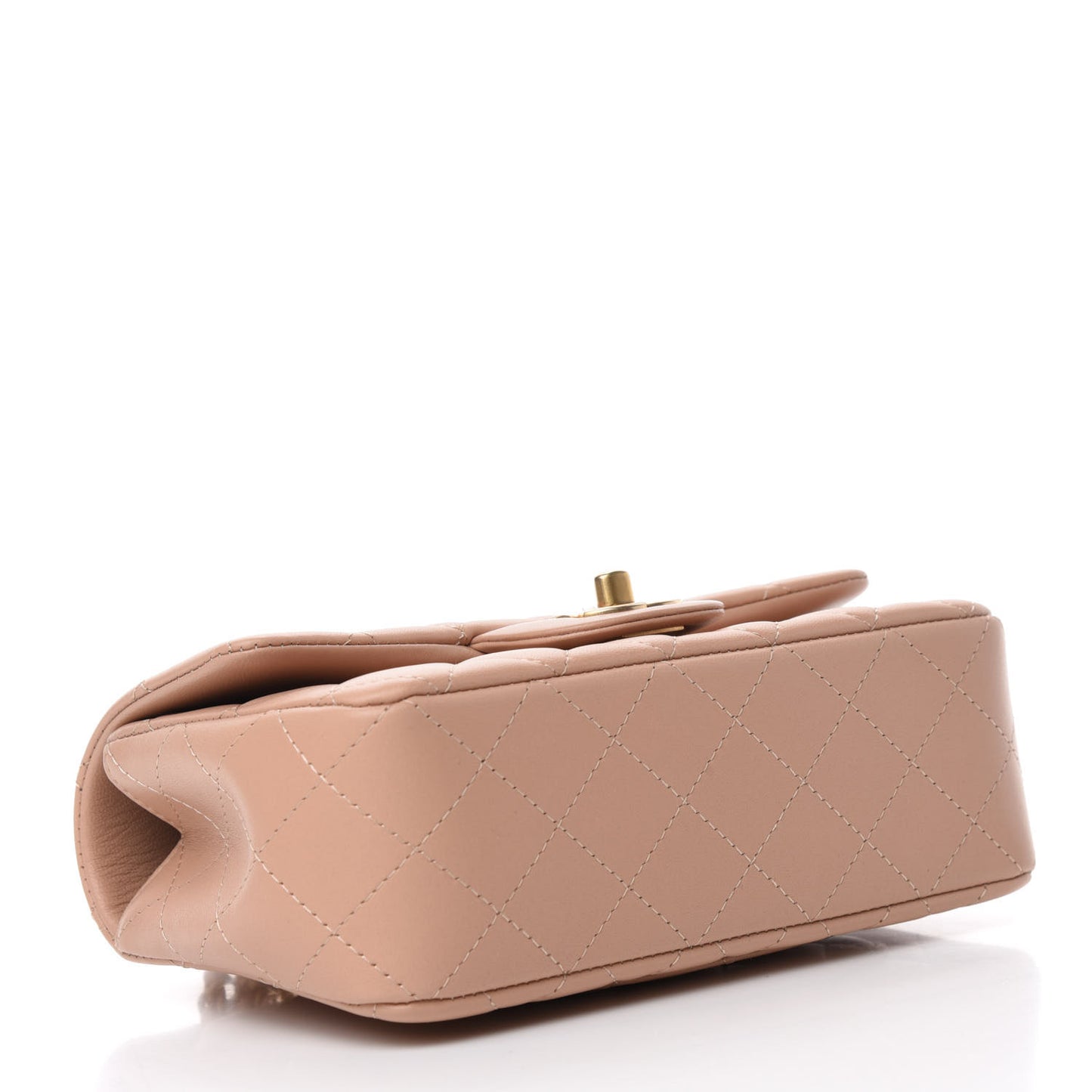 Lambskin Quilted Mini Top Handle Rectangular Flap Beige