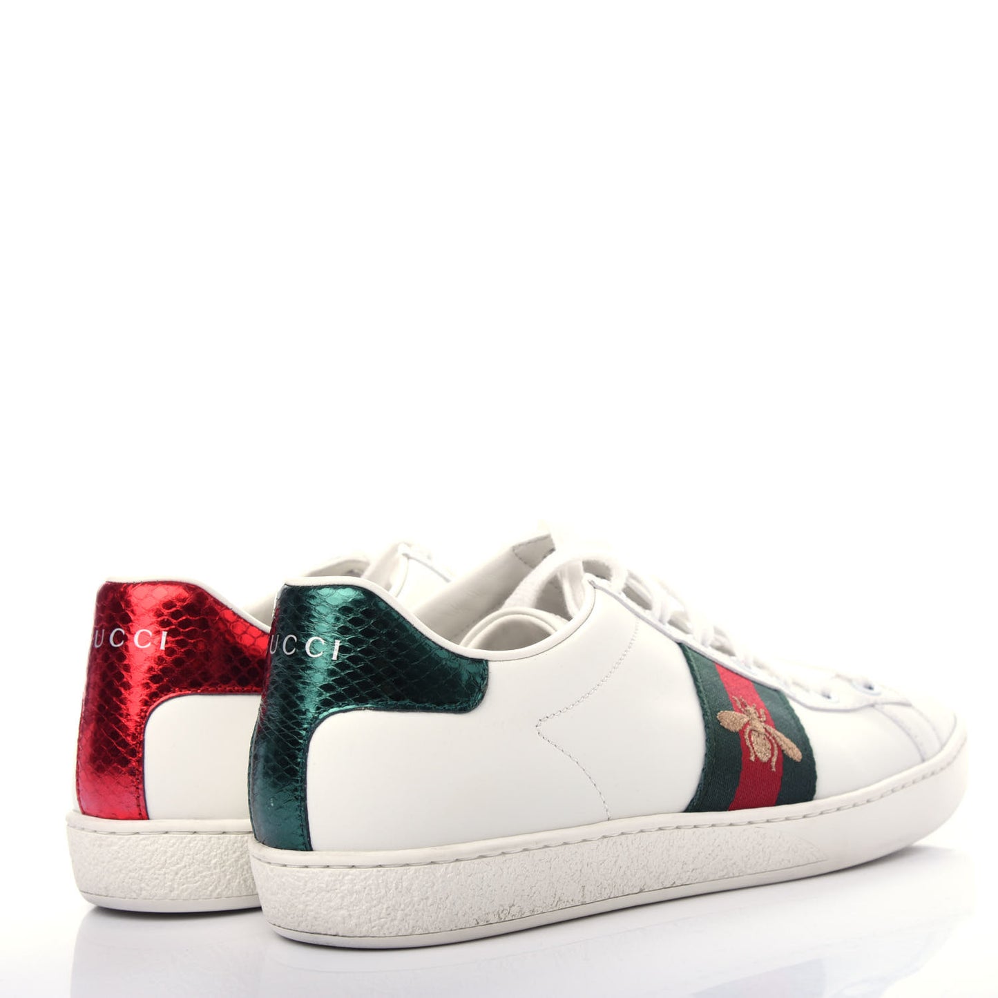 Calfskin Ayers Bee Embroidered Womens Ace Sneakers 38 White Green
