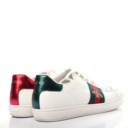 Gucci Calfskin Ayers Bee Embroidered Womens Ace Sneakers 38 White Green 4 of 10