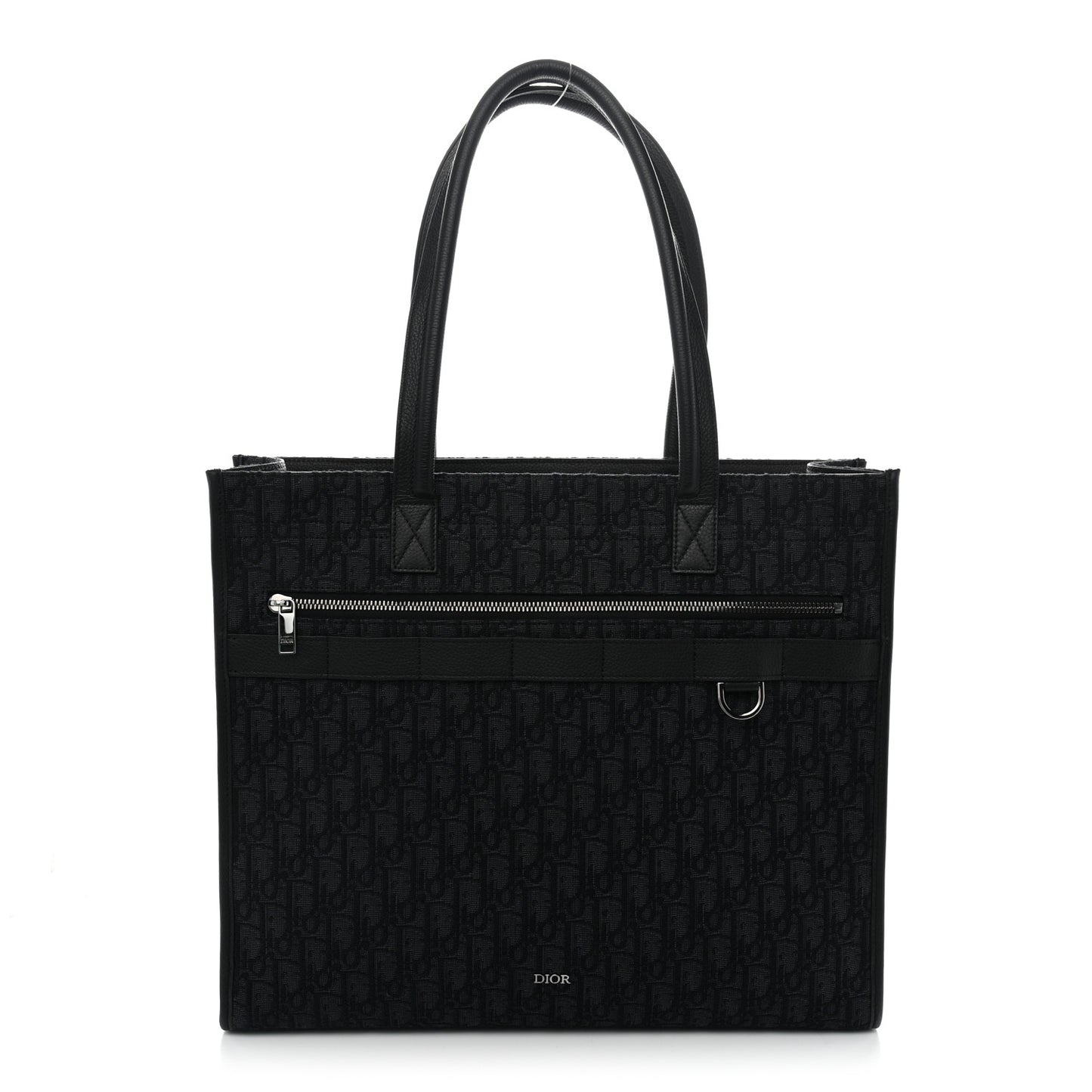 Grained Calfskin Oblique Jacquard Safari Tote  Black