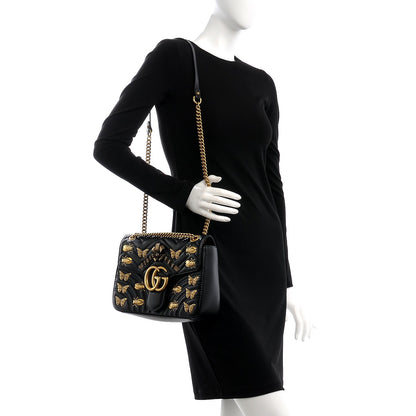 Gucci Calfskin Matelasse Animal Studs Medium GG Marmont Shoulder Bag Black 2 of 9