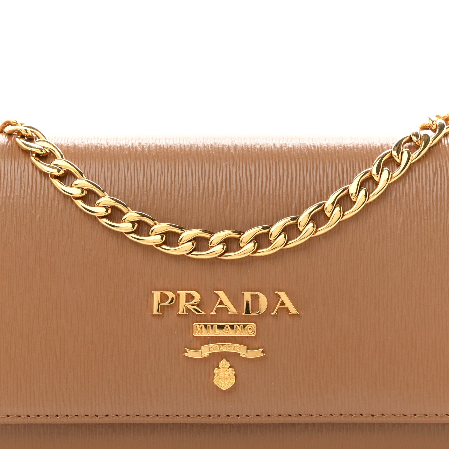 Prada Vitello Move Metal Oro Chain Wallet Caramel 8 of 10